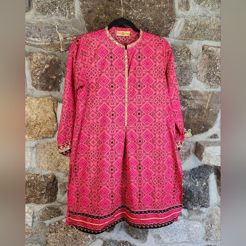 Bonanza Satrangi Pret Cotton Kurta Size 10 Mirror Embellishments Hem Accents